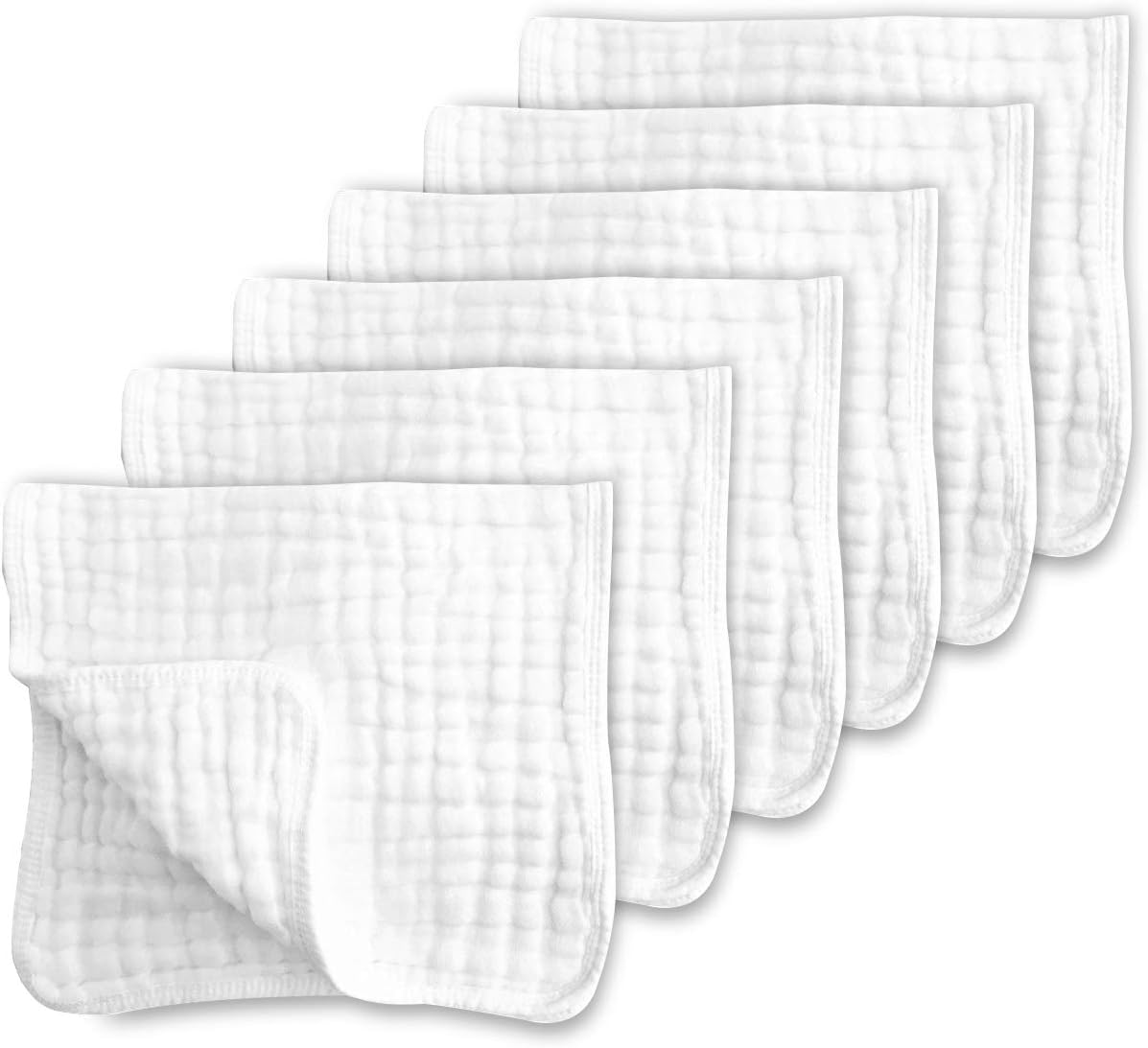 Muslin Burp Cloths for Baby 100% Cotton Large 20''X10'' 6 Layers Thicken Super Soft and Absorbent (6 Pack,White)