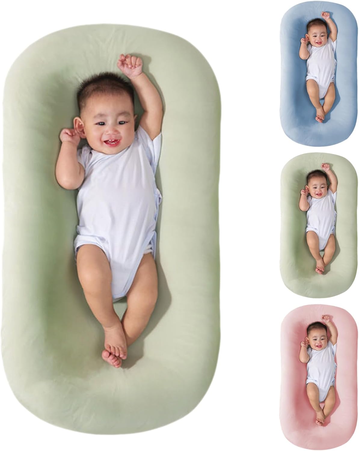 Baby Lounger for Newborn, Soft Organic Cotton Breathable Infant Lounger for Baby Play and Rest (Green)