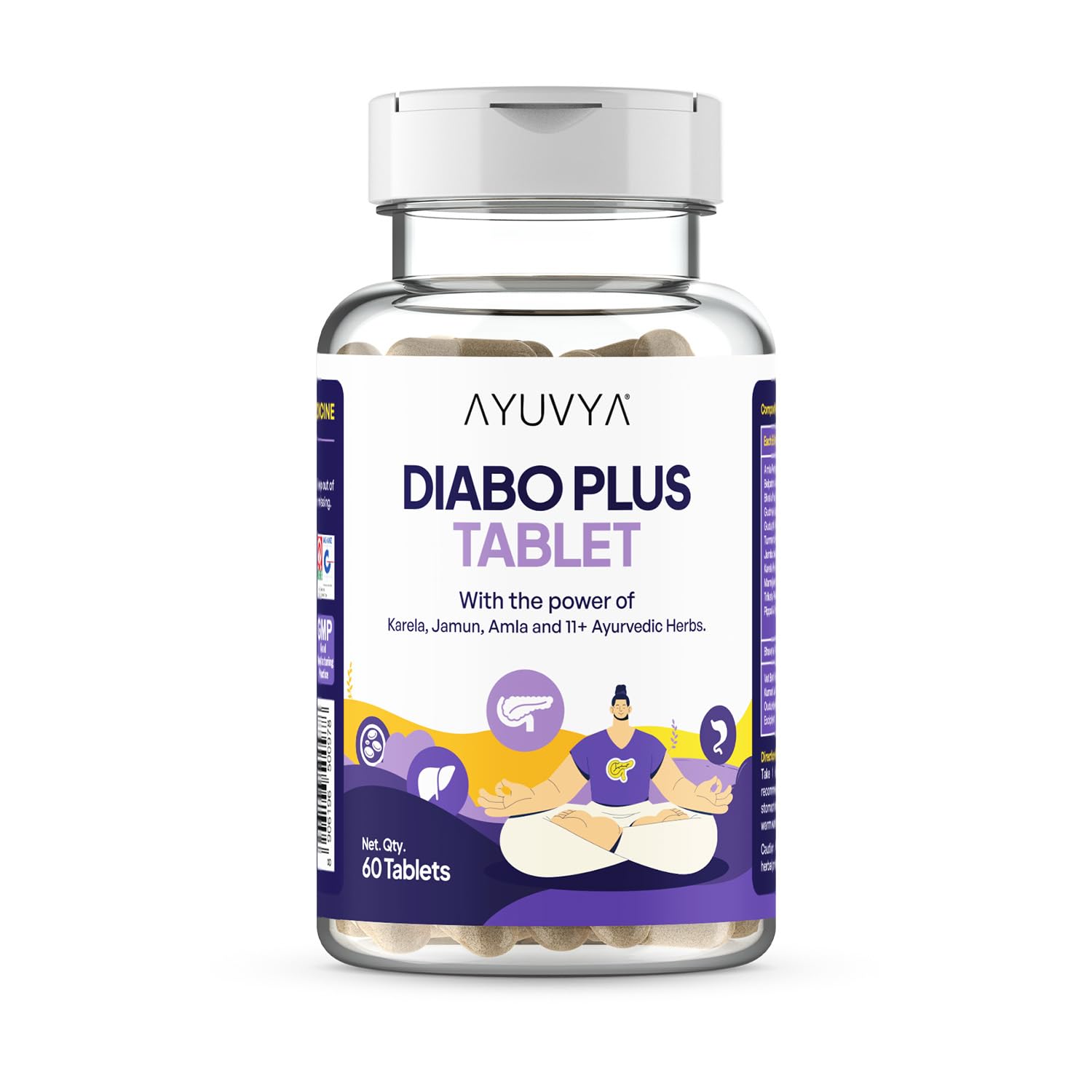 Ayuvya Diabo Plus Tablet for Diabetic Care | Ayurvedic Blood Sugar Management with 13 Herbs, Karela, Jamun, Vijaysar, Gurmar, Amla, Methi | Helps Manage Blood Sugar Naturally | 60 Tablets-image-46
