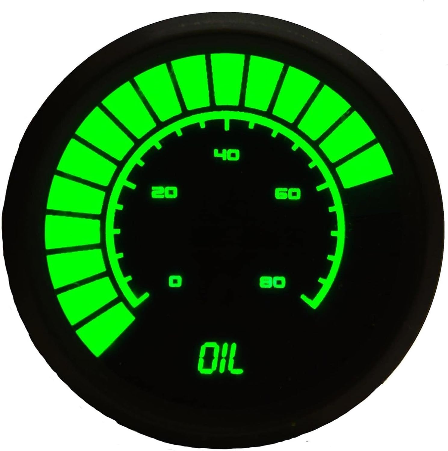 Intellitronix LED Analog Bargraph Oil Pressure Gauge in Black Bezel (White) - 0-99 PSI Range, 2 1/16" Diameter, Includes Sender, Night-Dimming, In-Dash Mounting Hardware