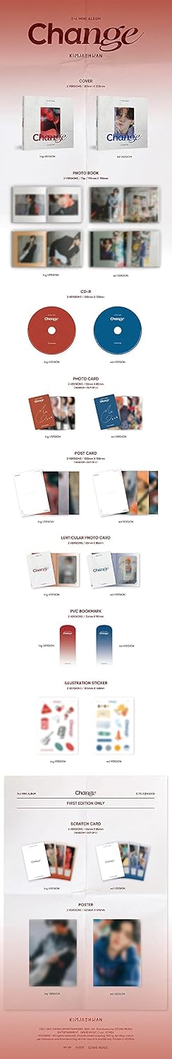 Kim Jaehwan Change 3rd Mini Album ed Version CD+72p PhotoBook+1p PhotoCard+1p PostCard+1p Lenticular+1p Bookmark+Illustration Sticker+Message PhotoCard SET+Tracking Kpop Sealed