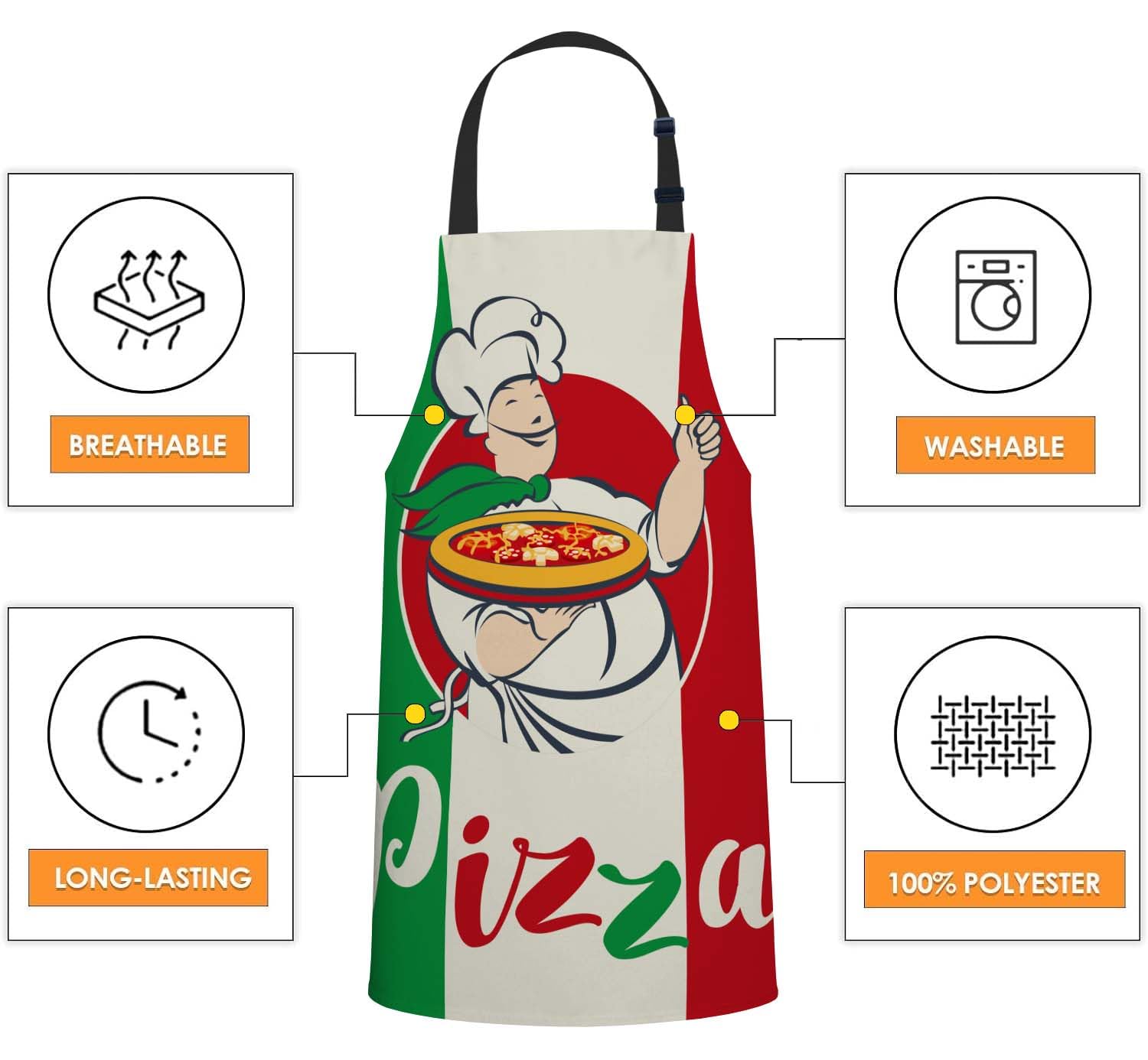 Smooffly Italian Flag Pizza Chef Apron - Unisex Adjustable Bib Apron for Home Kitchen Restaurant, Coffee House - Image 4