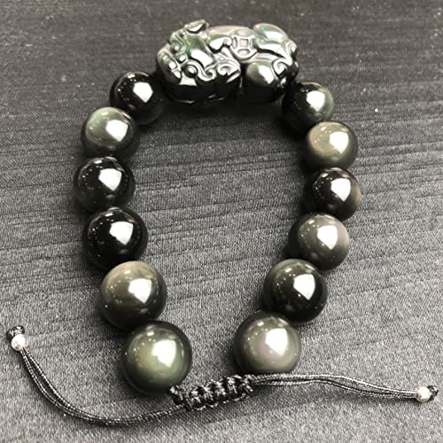 Dragon à breloques renard feng shui en obsidienne naturelle