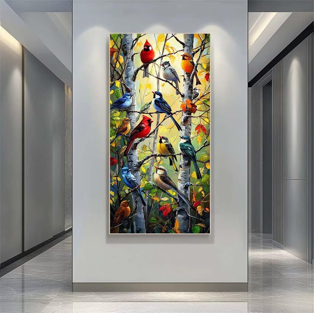 Diamond Art Painting Kits for Adults 80x160cm, 5D Large Diamond Painting Bird Full Round Drill Gem Art Tree Trunk Crystal Cross Stitch Arts Crafts Paint by Numbers for Home Wall Decor Gifts -LR1117