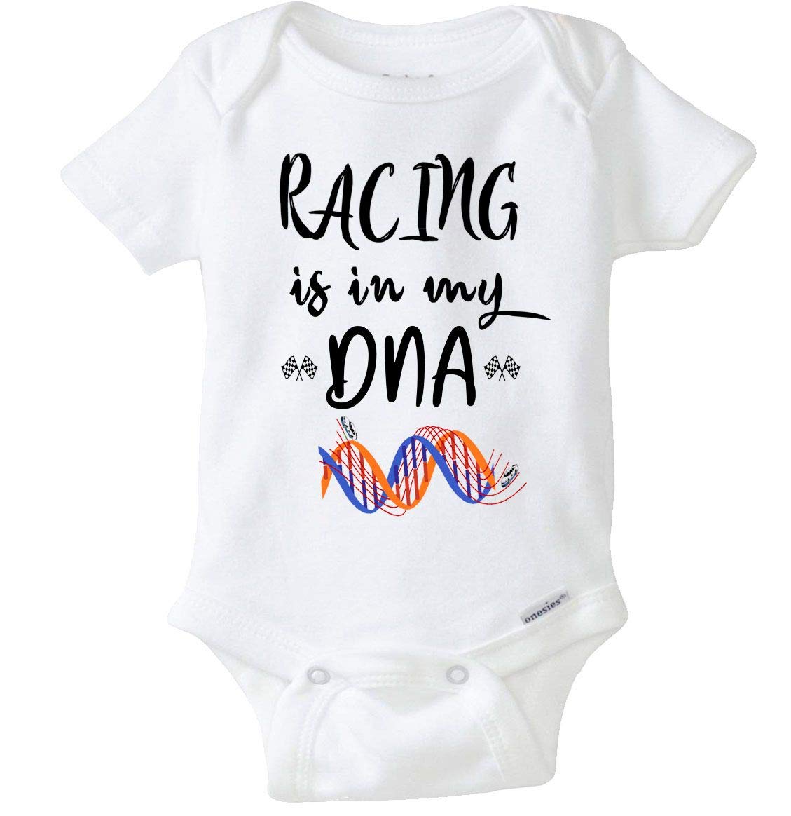Racing in My DNA -100% Organic Racing Themed Infant Baby Bodysuit Onesie Outfit