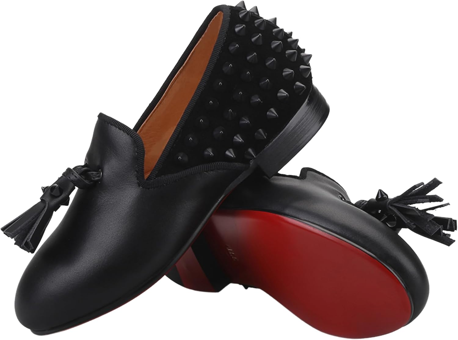 HI&HANN Toddler Boys Spiked Leather Loafers Tasseled Dress Shoes Little Kid Leather Shoes Slip On Parent-Child Loafer Flats Shoes Matching Outfits