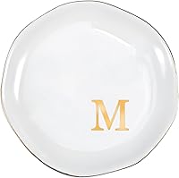 ProCase Ceramic Jewelry Tray Letter M - Personalized Monogram Ring Dish, White Gold Rim Ring Holder for Vanity, Wedding Engagement Gift for Women