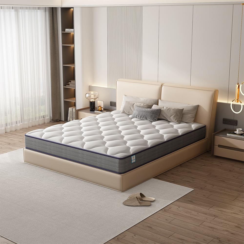 TEENO Matelas 140x190 cm Ressorts Ensaches, Matelas à mémoire de Forme et Ressorts,Matelas Ergonomique,Respirant,Hypoallergénique,Confort Ultra Moelleux,Soutien à Haut Rebond,140 x 190 x 20cm