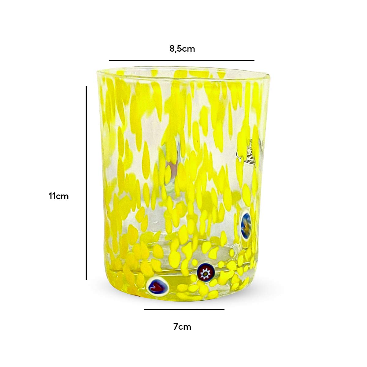 Gocce di Murano Un vaso de lluvia arco iris de cristal de Murano soplado 300 ml hecho a mano colorido paquete 2 copas de agua elegante y precioso (amarillo, 2)
