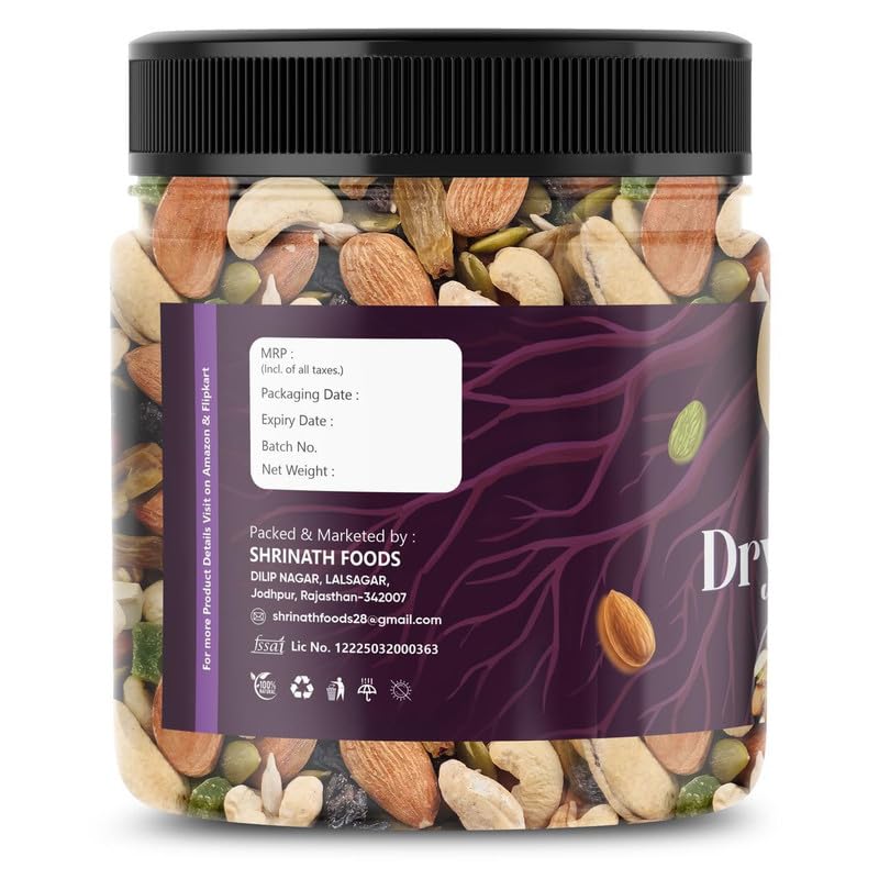 Image of ROYAL ROOTS Dry Fruits Mix I Fit for Fasting 500 Grams | Healthy Snacks Mixed Nuts Contain Almonds, Cashews, Dates, Black Raisin, Green Raisin