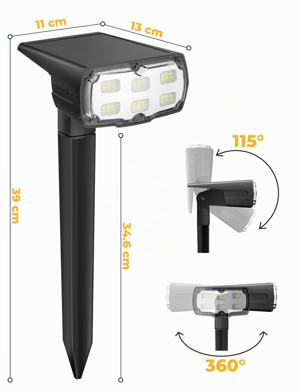 Solarleuchten Garten Solarstrahler IP67 2 Helligkeitsstufen | Solarlampe mit 36 LEDs, wasserdicht, für Außenbereich, Hof, Garage, Terrasse
