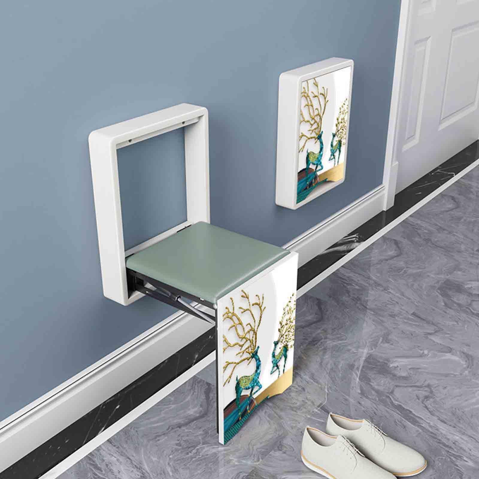 QINAIDI Wall-mounted Shoe-changing Stool, Multi-function Comfortable Folding Shower Chairs, for Entrance Living Room Aisle,E