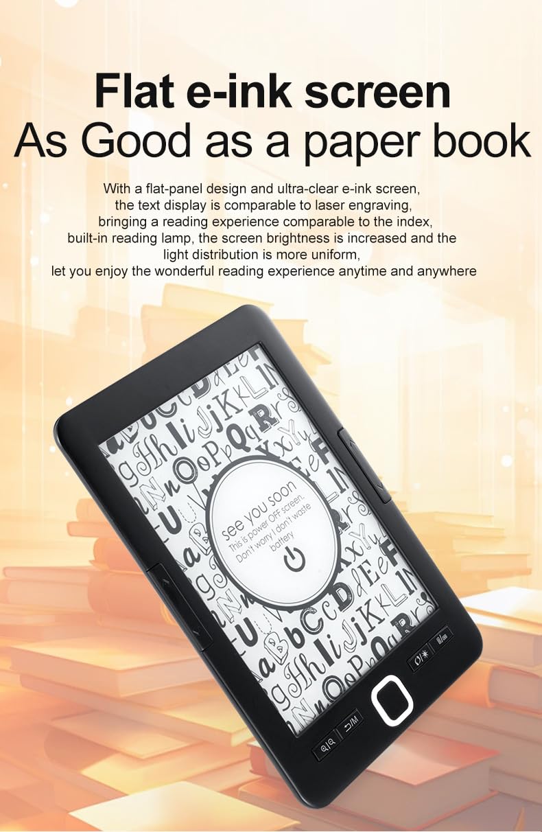 Lector de Libros Electrónicos de 6 Pulgadas, Lector Electrónico Compacto y Liviano, Lector de Libros Eléctrico con Almacenamiento 8G, Lector de Libros con Pantalla de Tinta de