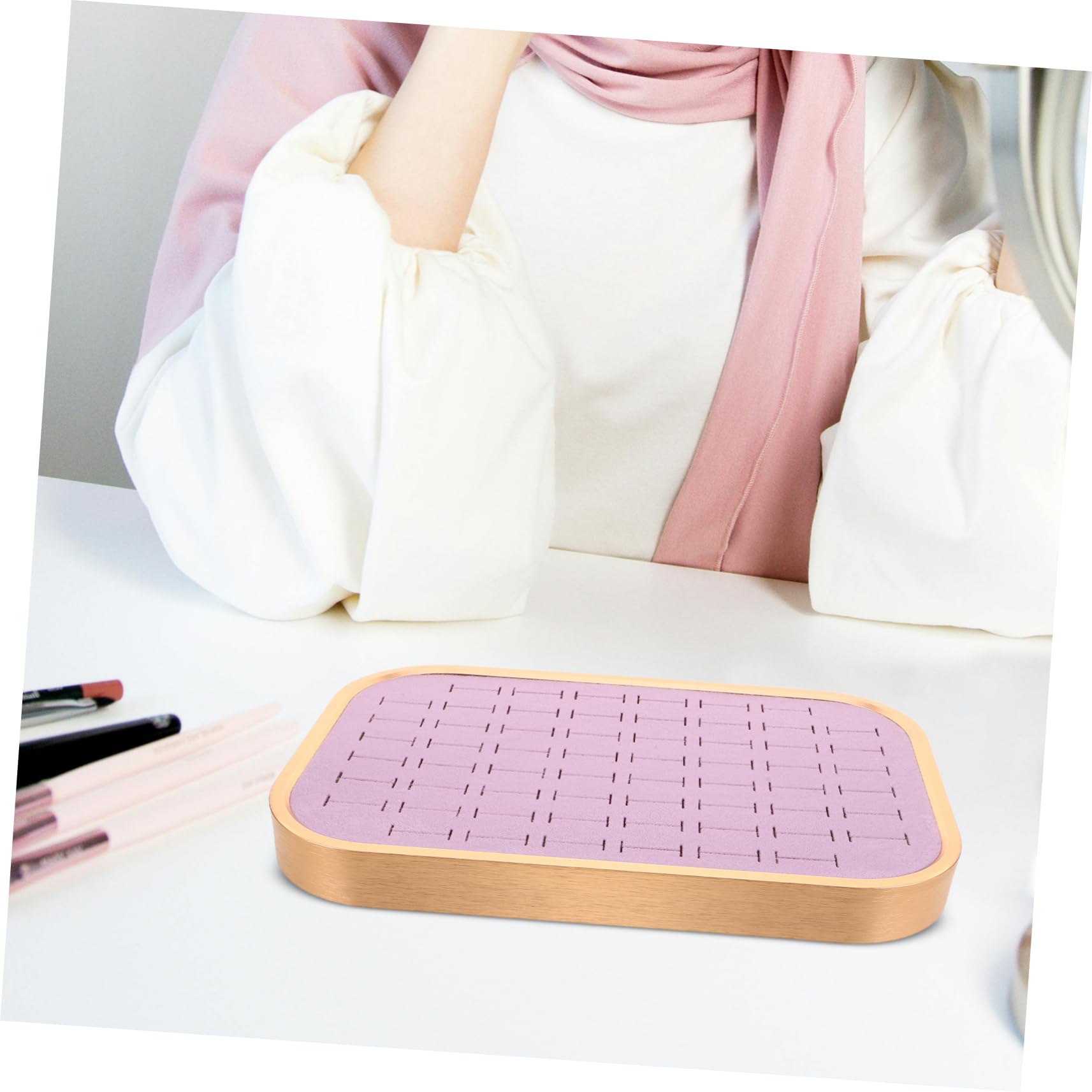 ABOOFAN Bandeja Para Guardar Joyas De Terciopelo Marco Metálico Organizador De Anillos Para Mujer Ranuras Para Almacenamiento De Pendientes Collares y Dijes
