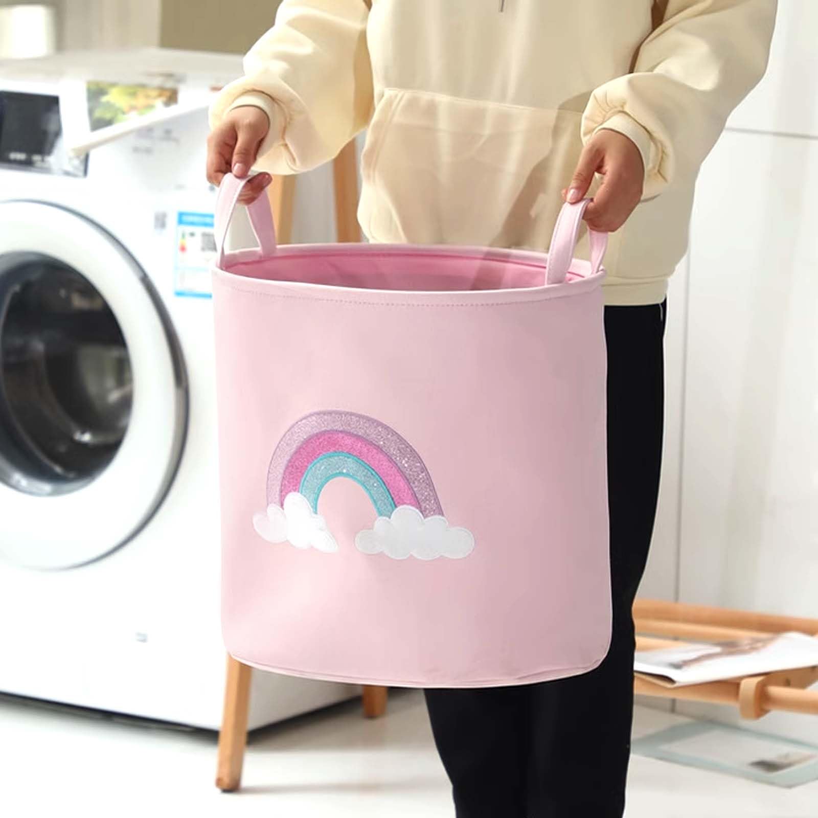 Lunaanda Baby Laundry Basket, Kids Washing Basket Baby Clothes Hamper Pink Laundry Hamper - Image 4
