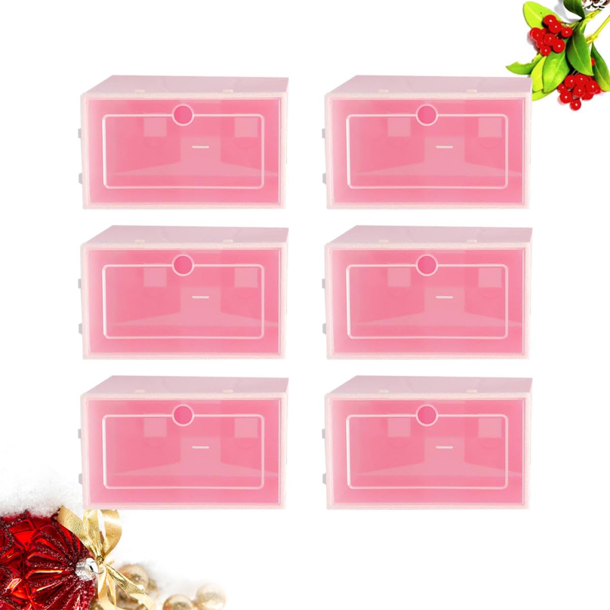 Trasparente Scatola Porta Scarpe Rosa Impilabile 6 Pezzi in PP