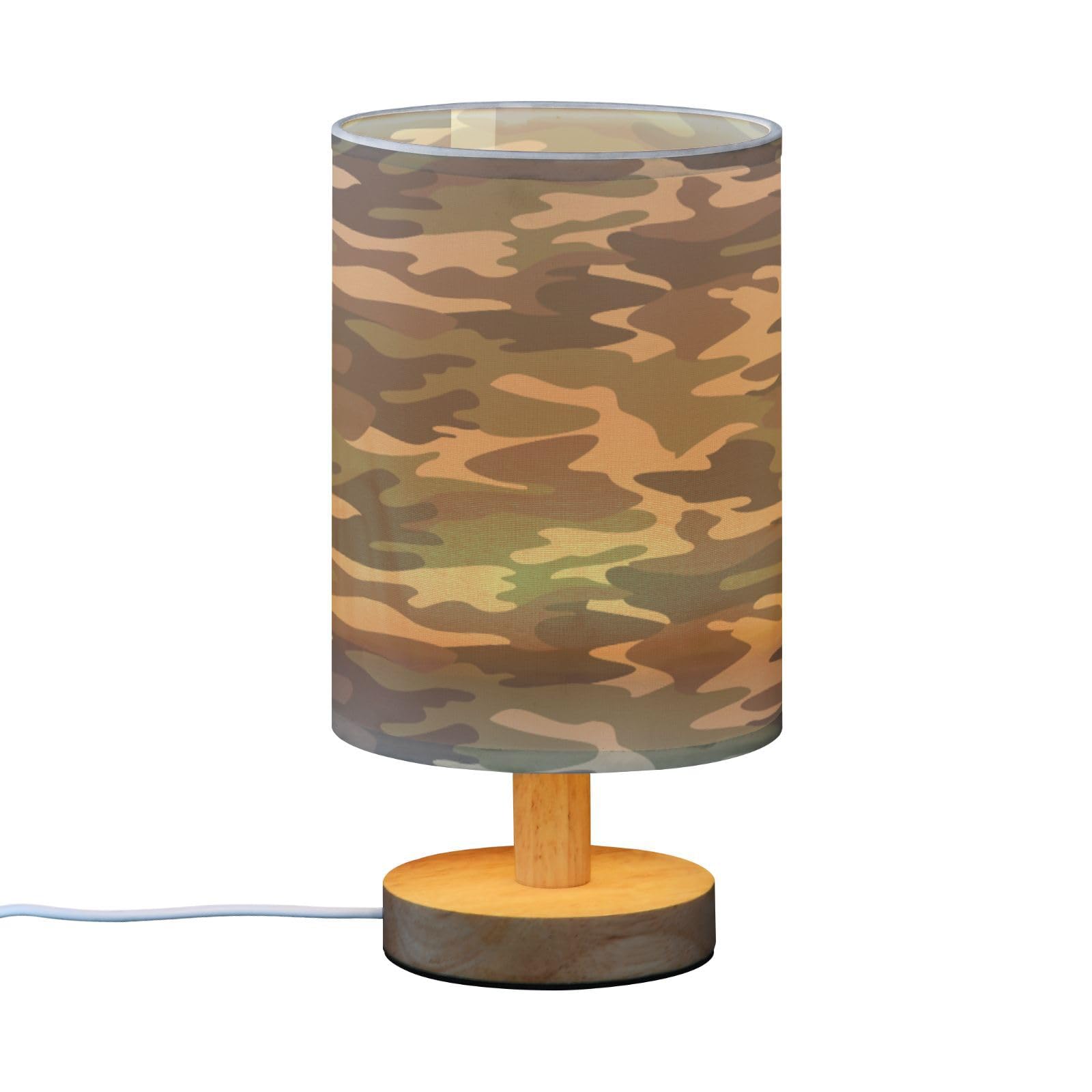 xigua Camo Bedside Table Lamp, Nightstand Lamp with Linen Fabric Shade, Wooden LED Desk Lamps for Bedrooms Study Room, Home - Image 2