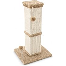 Tall Cat Scratching Post for Indoor Cats, 33 Inch Natural Sisal, Large Sturdy Base for Big Cats, Interactive Hanging Ball, Helps Protect Furniture
