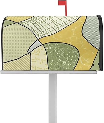 Magnetic Mailbox Cover Line Graffiti Hand Painted Art Abstract Yellow Green Standard Size Removable Post Letter Box Cover Waterproof Garden Yard Outdoor Decoration