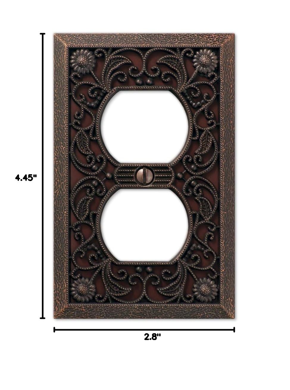 Aged Bronze Filigree Wallplate - 1 Duplex Outlet -4