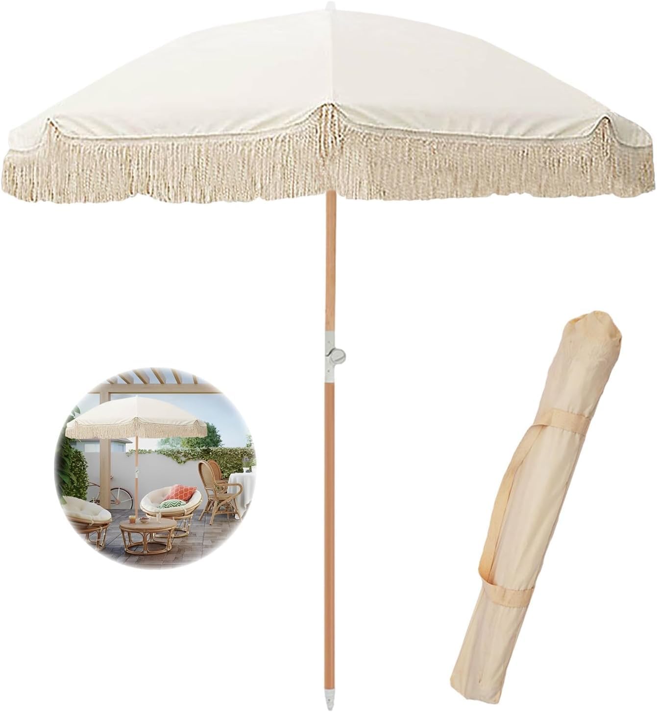200 Cm Duży Parasol Z Uchylnym Parasolem Patio Z Parasolem Z Frędzlami Na Stół Ogrodowy Ochrona Przed Promieniowaniem Uv Parasole Plażowe Przenośny Parasol Rynkowy Wo, 6.6ft/200cm