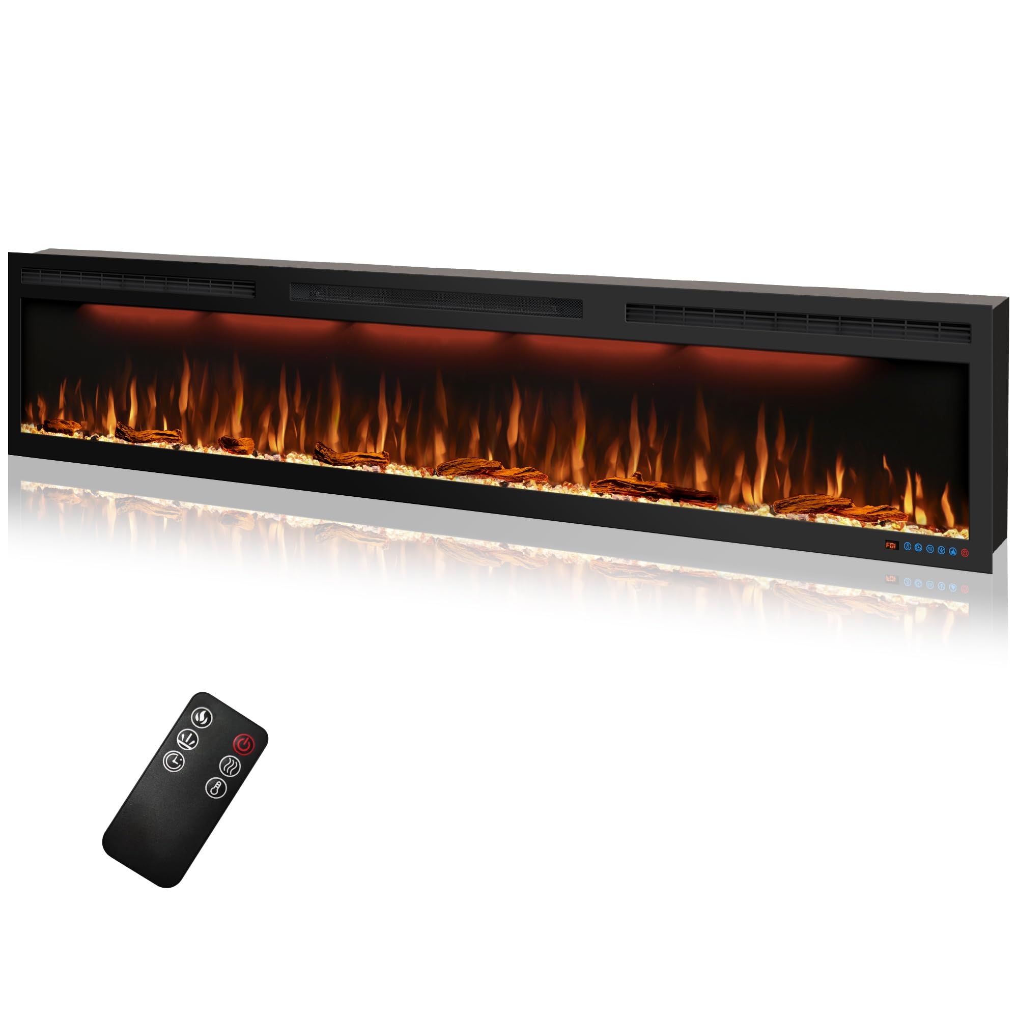 88 inches Electric Fireplace, Recessed and Wall Mounted Fireplace Heater and Linear Fireplace Inserts, with Timer, Remote Control, Adjustable Flame & Light Colors, 750W/1500W, Black