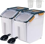 Grand conteneur de stockage de farine Conteneurs hermétiques de stockage du riz avec roues fermeture de joint, BPA Gratuit avec la coupe de mesure & Pâtes de farine, riz, céréales (gris, 4PCS 25LB)