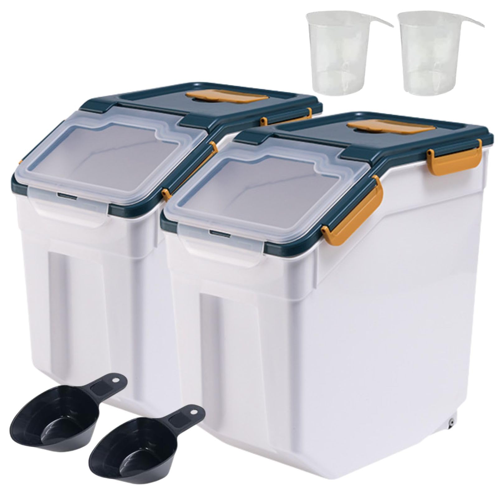 2 Pack 25lb Airtight Flour Storage Containers - BPA Free, With Scoop & Measuring Cup, Blue