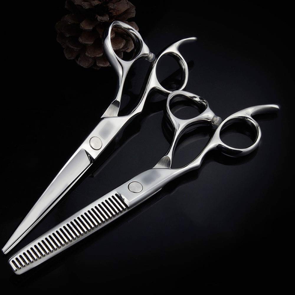 CrEev 6-Zoll-Friseur-Profi-Friseur-Set, Flache Schere + Zahnscheren-Set, Friseur-Scheren-Set für die Linke Hand, korrosionsbeständig, rostbeständig, (Farbe: Silber) (Silber B)