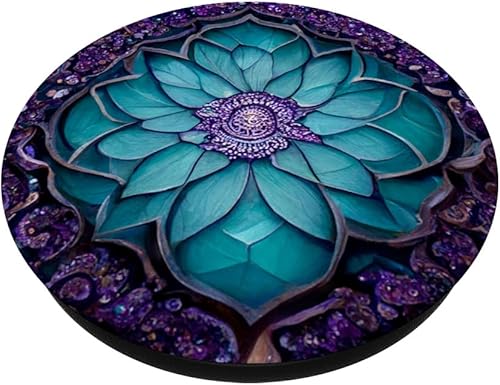 Miniatura 2 de PopSockets intercambiables con patrón de mandala morado verde azulado