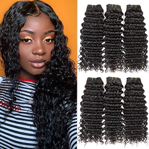 10A Brazilian Deep Wave Bundles (12 14 16) Virgin Human Hair Bundles Wet and Wavy Curly Hair 3 Bundles Weave Hair Human Bundles