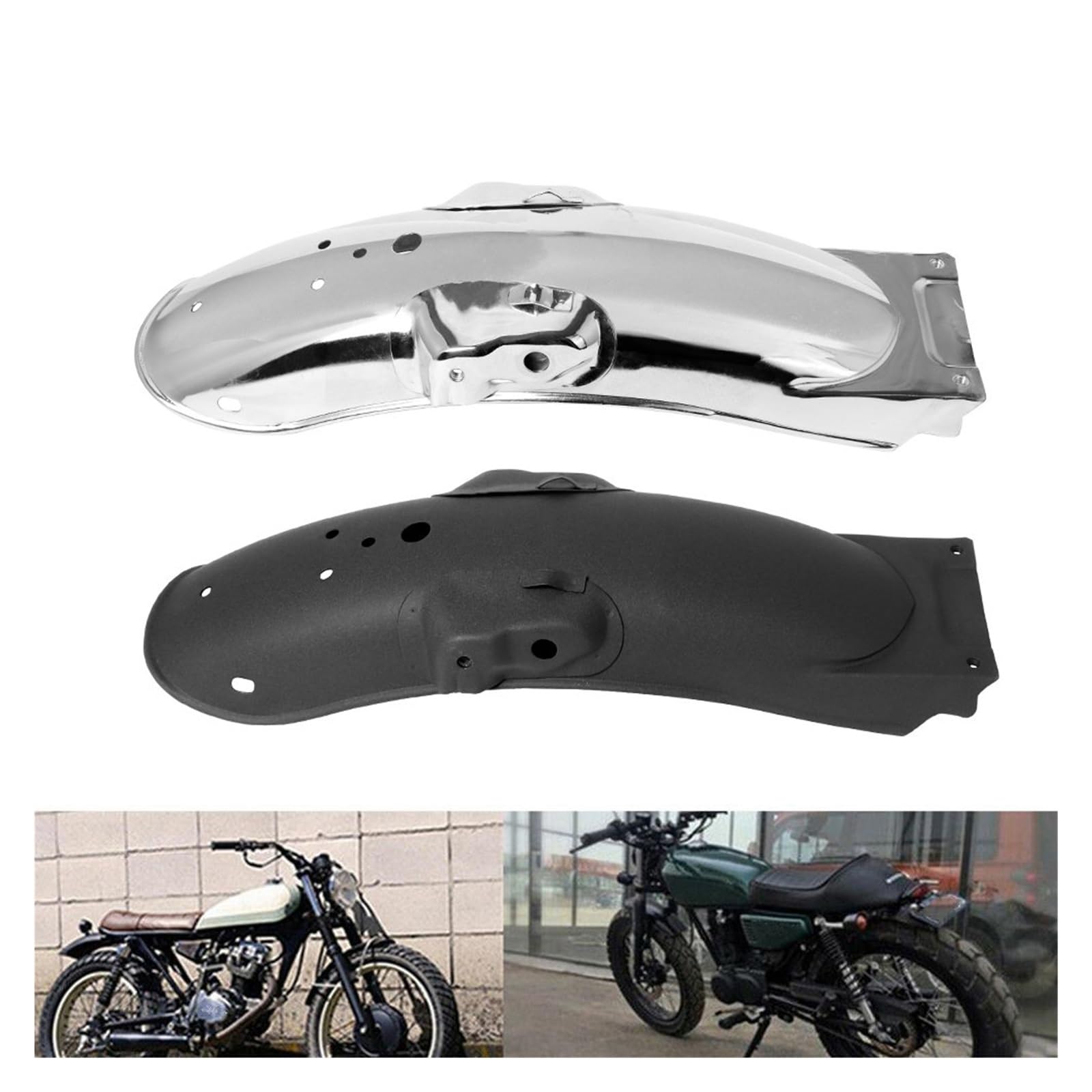DUBDOG Paraspruzzi per Moto, Parafango Parafango Parafango Nero/Cromo Moto Universale Posteriore Retro Parafango in Metallo Paraspruzzi Compatible with Parafango CG125 GN125 (Color : Black)(Schwarz)