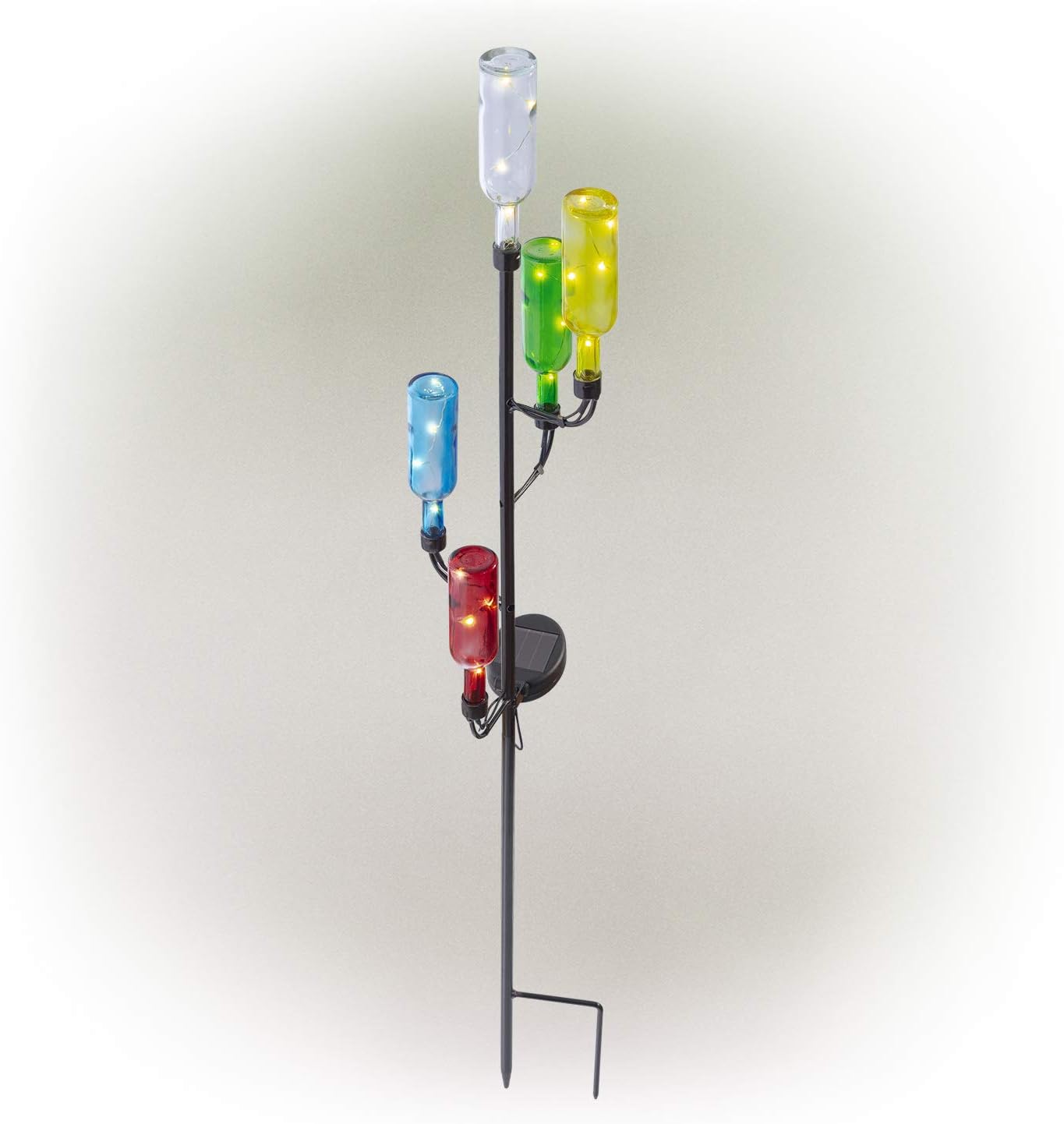 Alpine Corporation 37" Tall Outdoor Solar Glass Bottle Tree Stake LED Solar Stake