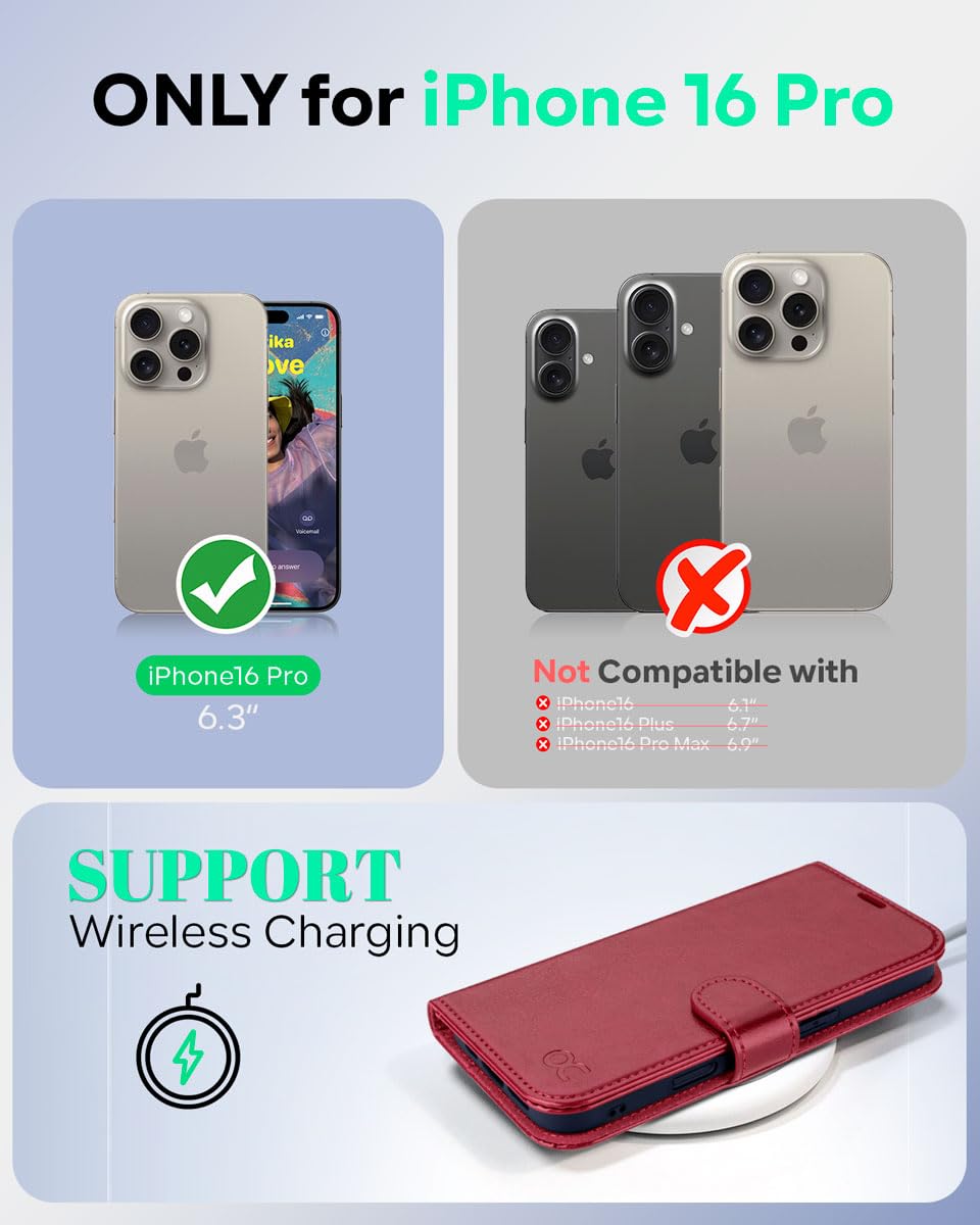 OCASE for iPhone 16 Pro Case, PU Leather Wallet, Magnetic Flip Folio Cover with RFID Blocking, Card Holders, Shockproof TPU - Image 2