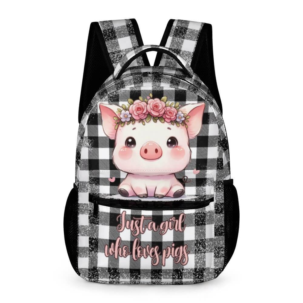 Homieblanket Pig Backpack for Kids Girls Boys School, 16 Inches Cute Pig Theme Bookbag, Adjustable, Lightweight, Large Capacity, Colorful Backpack for