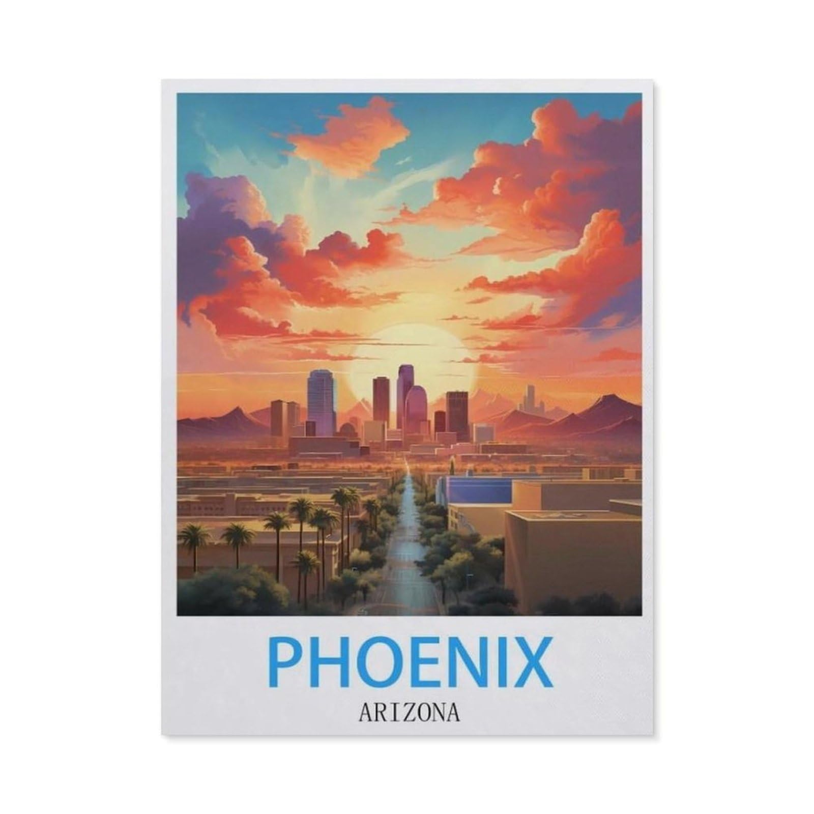 BEAYODKP 5D Diamond Painting，Phoenix Arizona Vintage Travel Poster，Diamond Embroidery Cross Stitch（30 x 40 cm/11.81 x 15.74 inches）-BW91