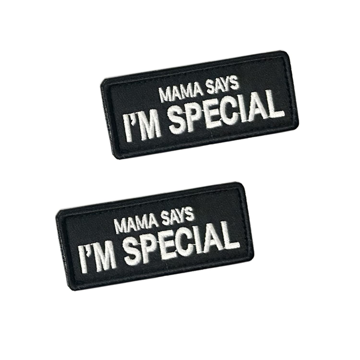 Patch of Mama Says I'm Special in Black with Gorgeous Detail, 3.38" x 1.38", 2-Pack Tactical Patches for Military, Morale Patches for Jackets Backpacks Hats