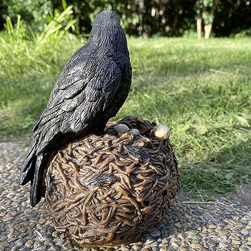 Basuo-9Q RAVEN On Skull Nest Figurine, Home Décor Gothic Crow Statue, Bird Perching On Skeleton Statues, Collectible Macabre Ossuary Sculpture thumb #4