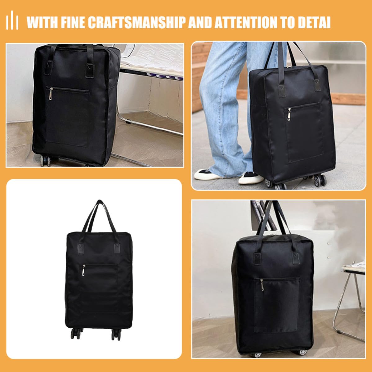 GALPADA Bolsa de Viaje Plegable para Fácil Transporte en Tela Oxford de Gran Capacidad Negra Diseño Compacto y Ruedas Multidireccionales en Viajes