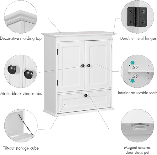 Miniatura 5 de Spirich Armario de baño montado en la pared, pequeño armario de pared de baño sobre inodoro, organizador de botiquín con puertas y estante