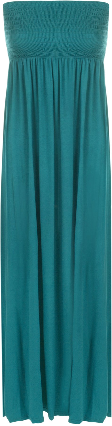 WearAll Plus Size Womens Printed Bandeau Stapless Ladies Shirred Long Maxi Dress Teal 20-22