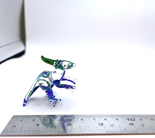 Miniatura 2 de Parasaurolophus - Figuras pequeñas de dinosaurio pintadas a mano con vidrio soplado, animales, regalo coleccionable para decoración del hogar (azul
