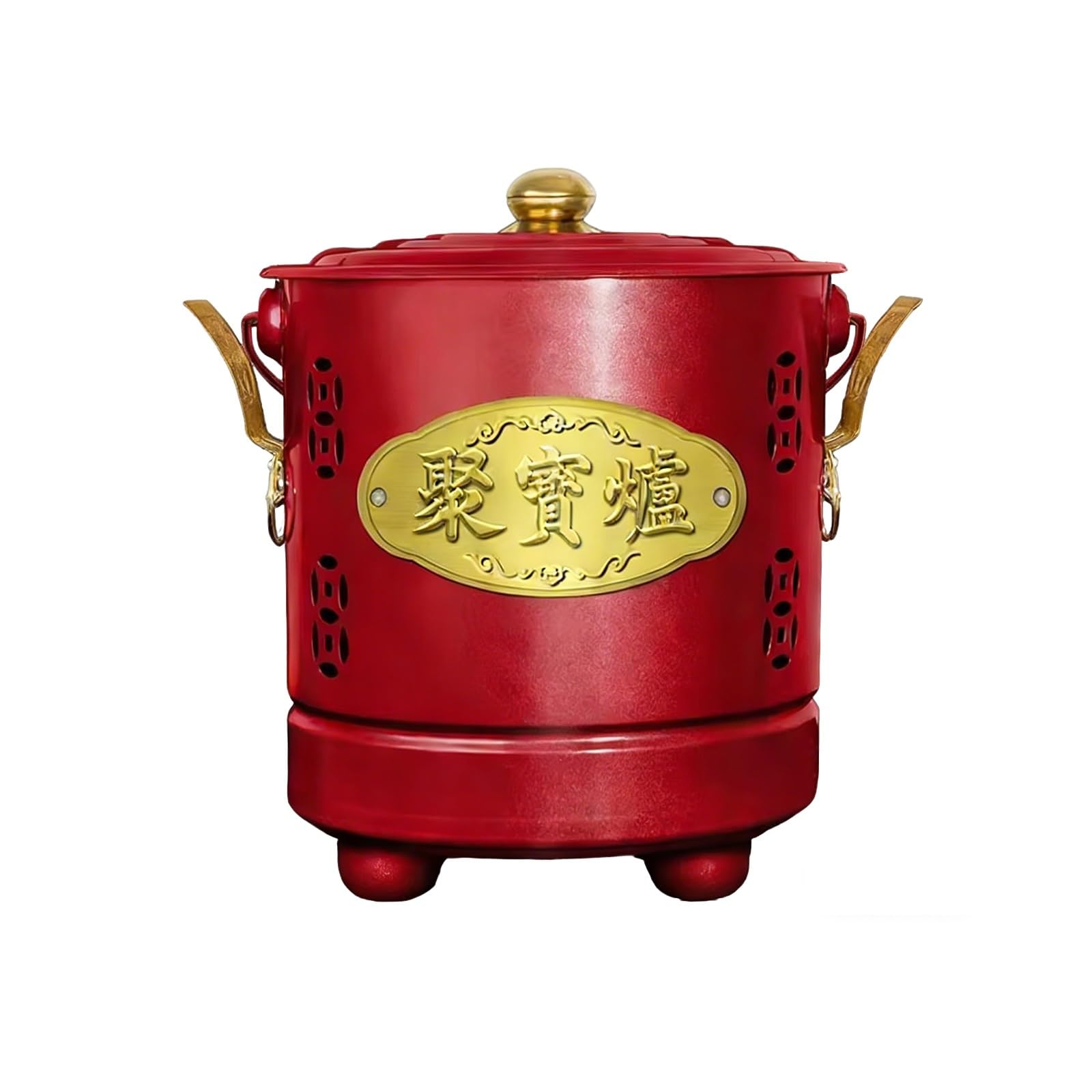 Burn Barrels Outside, Garden Furnace Burn Bin with Lid and Handle, Trash Burning Containers for Ancestor Money Debris Wood Trash Leaves(Red,54cm)