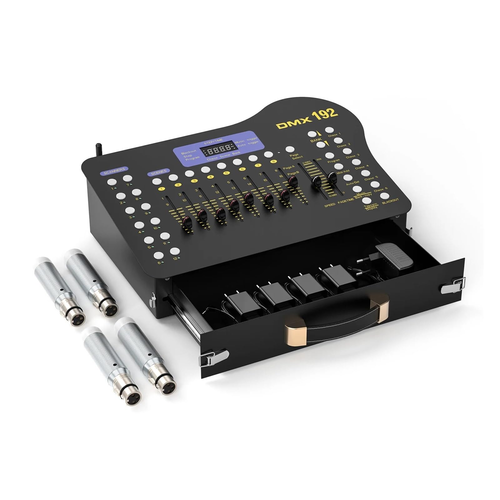 DMX Controller, Black Console DMX 512 and MIDI Operator 192 Channel Light Controller for Live Concerts KTV DJs Clubs