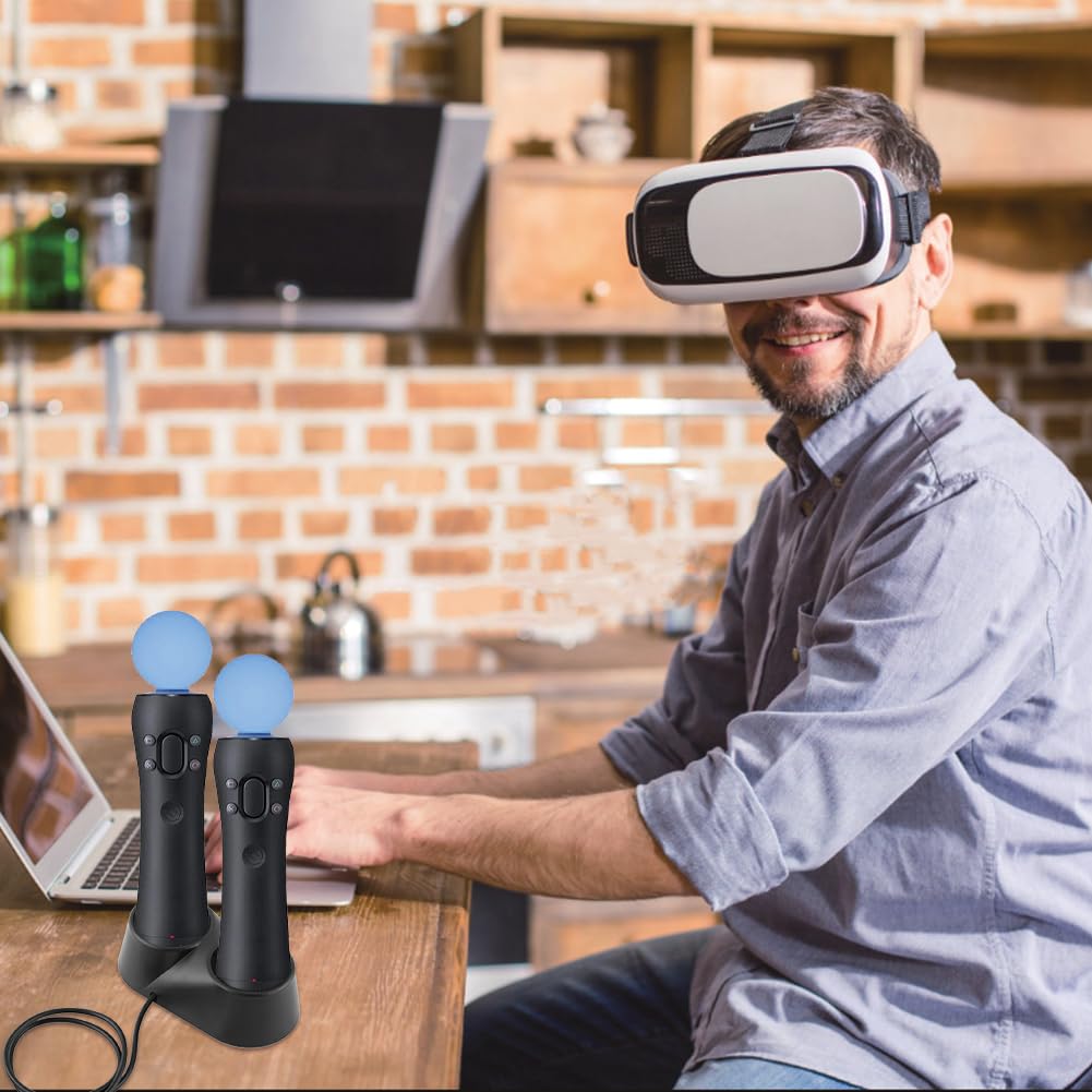 Tiiyee Estación de Carga PS4 VR,Cargador Controlador PS4 Estacións Acoplamiento Dual Gamepad Base Realidad Virtual Mover Simultáneamente para Play Station4 VR Soporte Doble Controladores Remotos