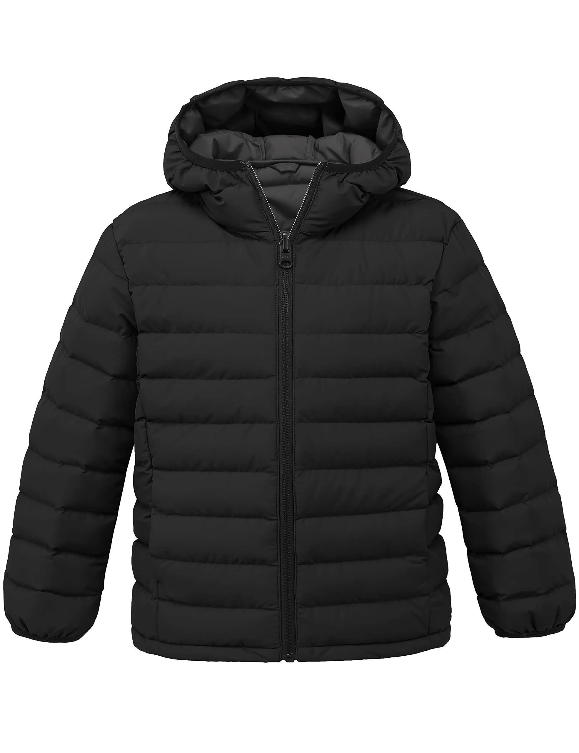 wantdo Boy's Puffer Jacket Lightweight Warm Winter Coat Quilted Lined Hooded Outerwear Black gray 8