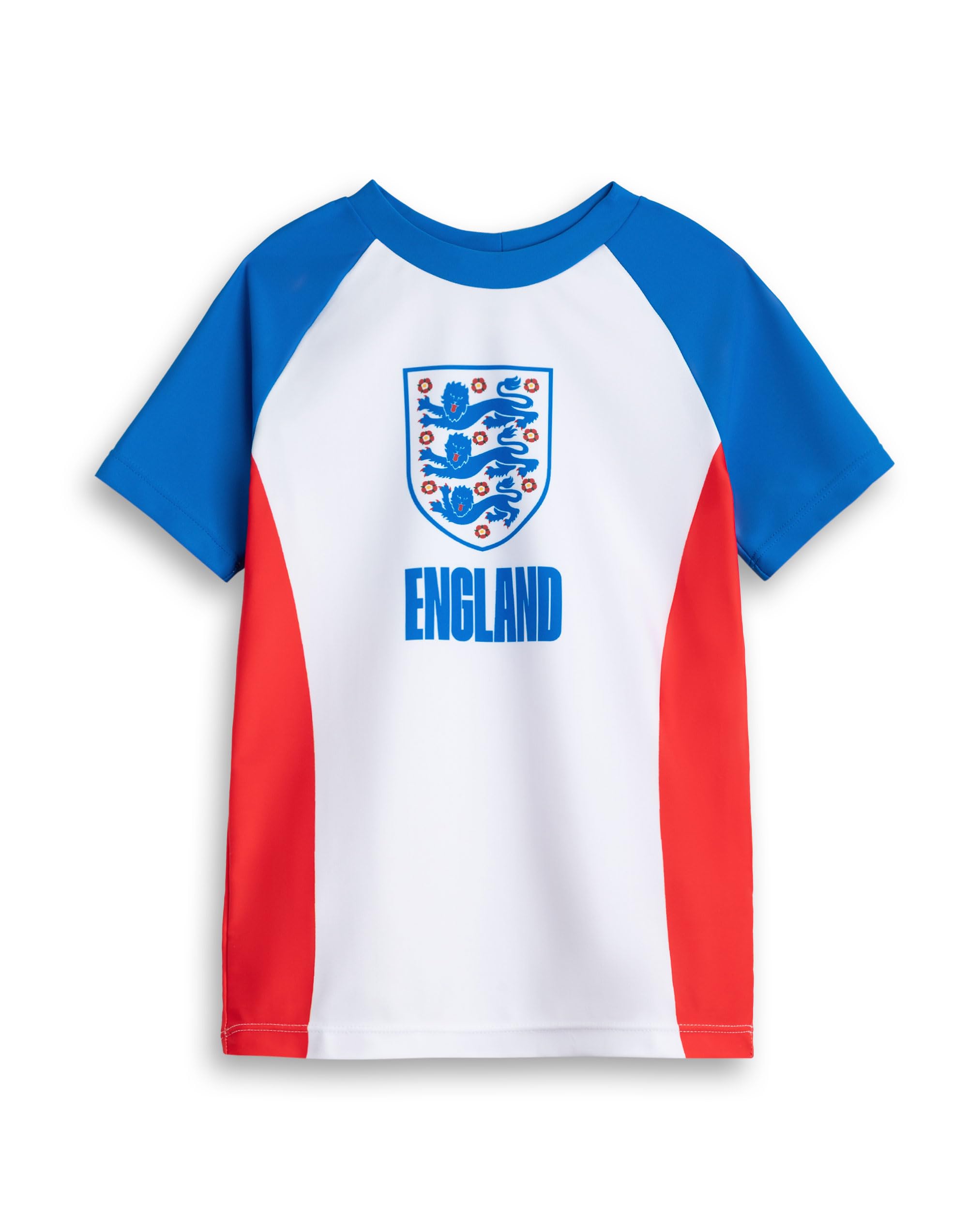 Vanilla Underground England Football Team Crest Boys Blue Swim Top | Classic Short Sleeve Swimwear with Crew Neck | Sports Beachwear Featuring England Logo | Ideal for Young Fans - 8-9 Years