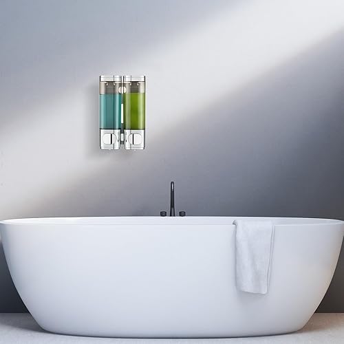 Miniatura 7 de Dispensador de champú para ducha montado en la pared, dispensador de champú de ducha de 2 cámaras, sin taladro, dispensador de champú y