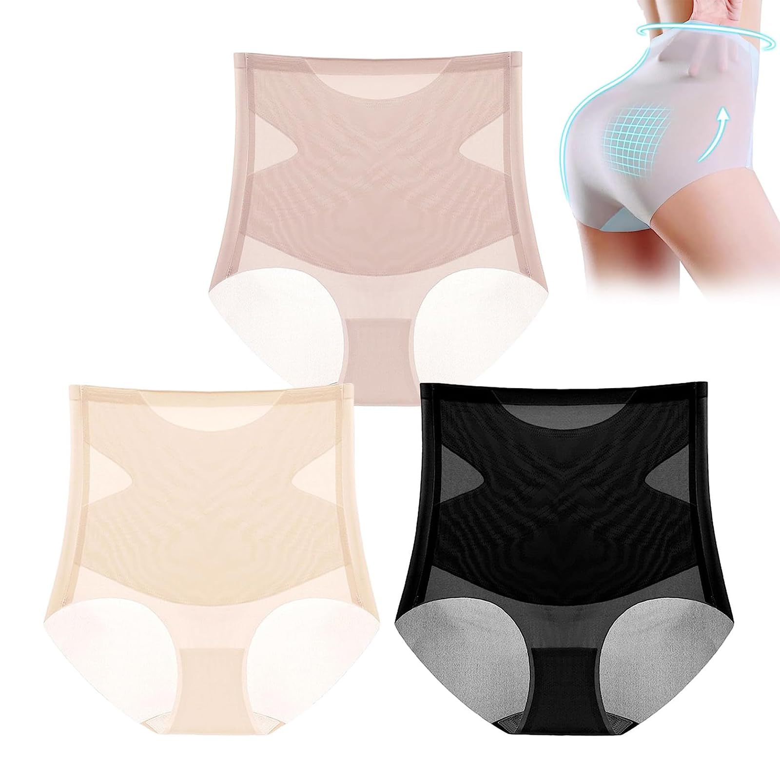 MiurixoBewtyMaca Pelvis Magnet Compression Icy Silk Shaper, Ultra-Thin Ice Silk High Waist Butt Lifter Panty, Body Shaping Briefs for Tummy Control