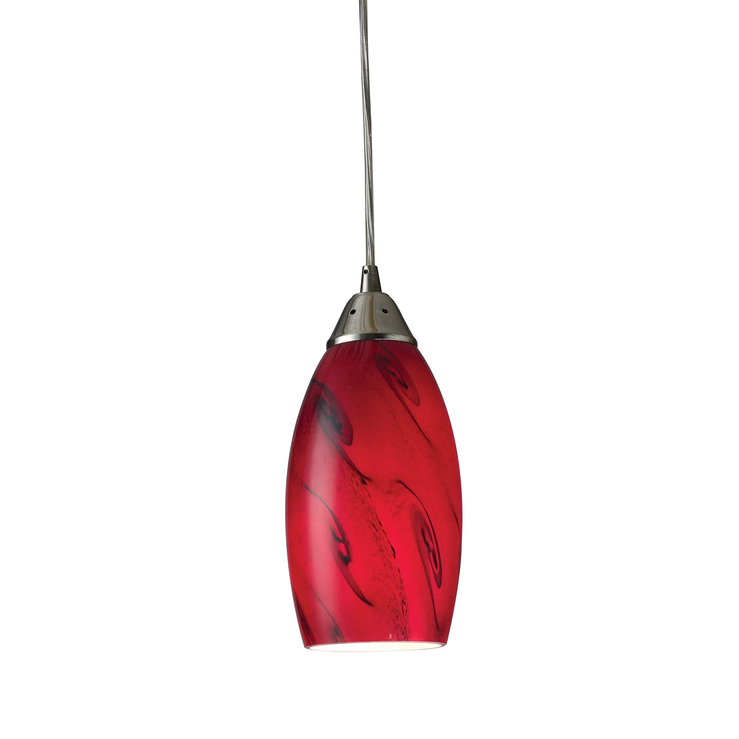 Elk Home Galaxy Mini Pendant - 1-Light in Satin Nickel Finish, with Red Glass, Transitional Style